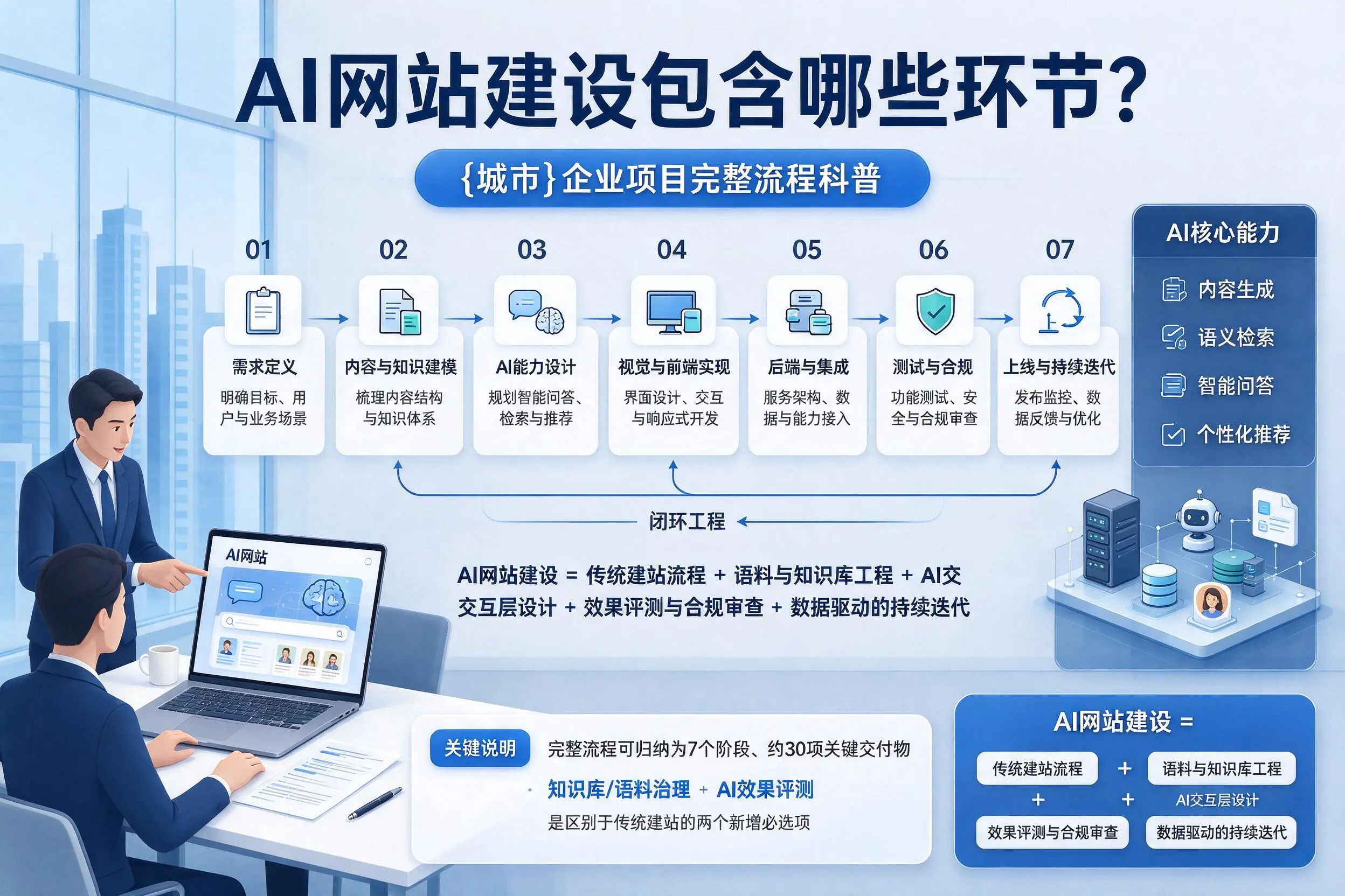 AI网站建设包含哪些环节?天津企业项目完整流程科普
